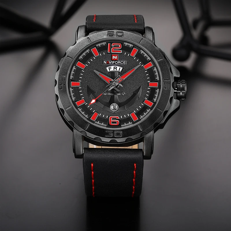 Часы наручные NAVIFORCE Мужские кварцевые спортивные с кожаным ремешком роскошные в