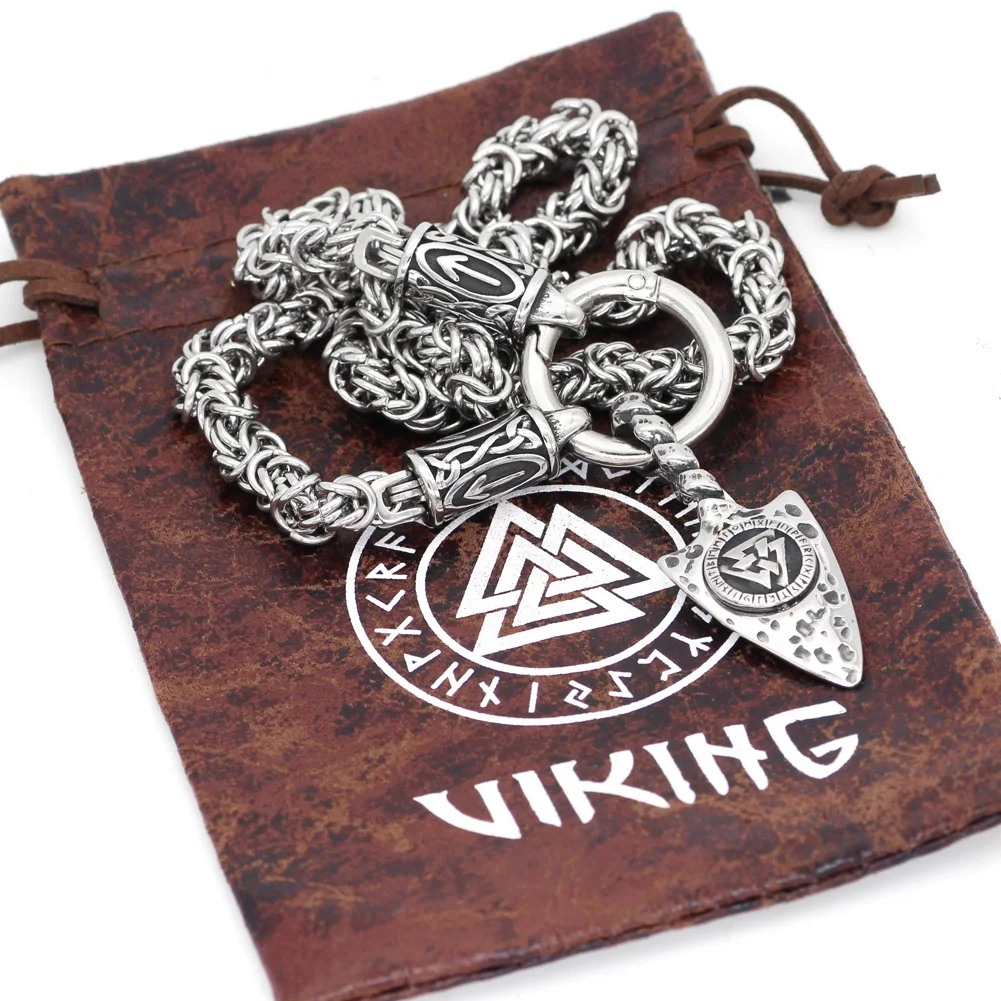 Скандинавский Викинг руна с гунниром Амулет из нержавеющей стали Valknut ожерелье