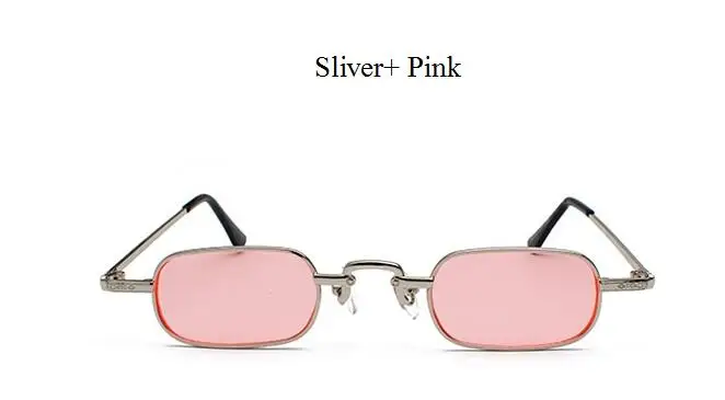 Sliver Pink Винтажные очки в стиле панк, прозрачные Квадратные Солнцезащитные очки для женщин, ретро солнцезащитные очки для мужчин, новинка, красные, розовые, желтые брендовые маленькие металлические оправы - Цвет линз: Sliver Pink