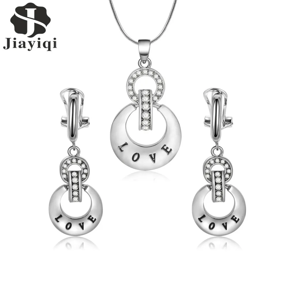 Новые модные Для женщин Серебряный Цвет Комплект украшений &quotлюбовь&quot Кулон