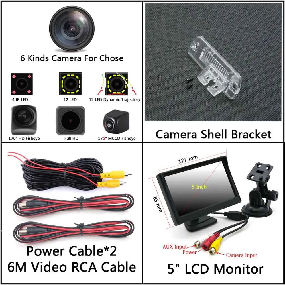 Camera 5 inch LCD 175 градусов рыбий глаз MCCD 12LED HD камера заднего вида для Mercedes Benz R GLS SLK CLS класс ML350 W220 W203 W211 W209 W219 R171 - Название цвета: Camera 5 inch LCD