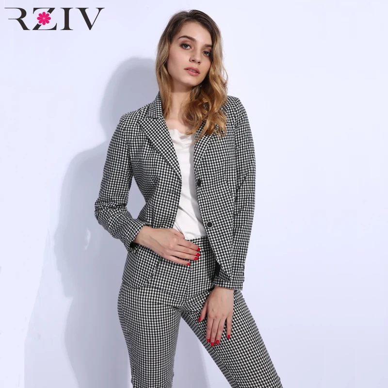 

RZIV women set blazer and pants OL style casual plaid suits Slim pant suits for women 2 pieces