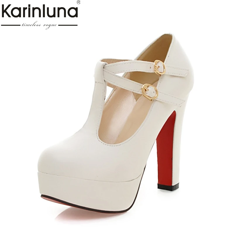 Karinluna/ г. Брендовые, большие размеры 31-43, элегантные вечерние туфли на очень высоком каблуке пикантные женские туфли-лодочки на платформе с Т-образным ремешком