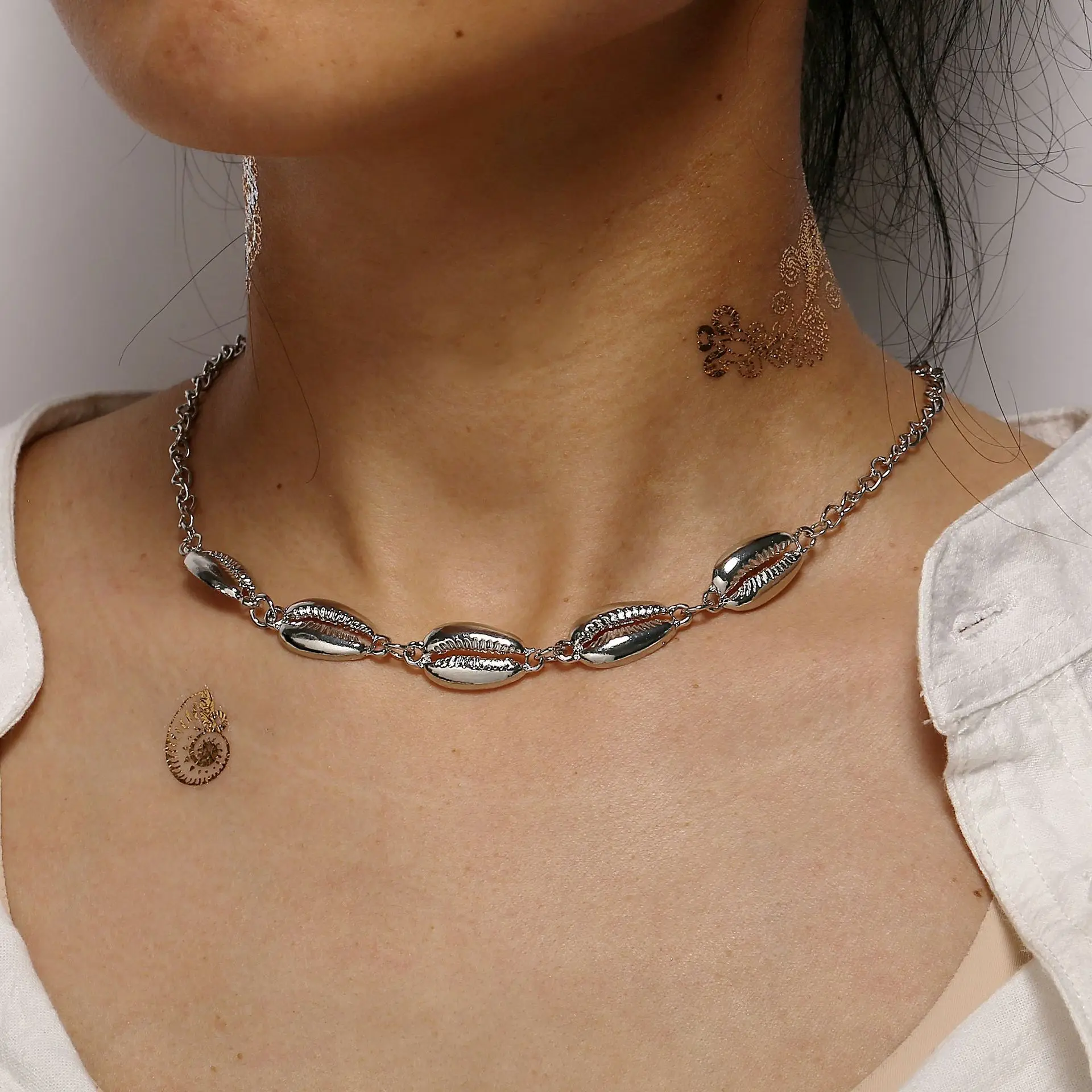 Золотой серебряный цвет морская раковина Пляжное ожерелье женские ожерелья и