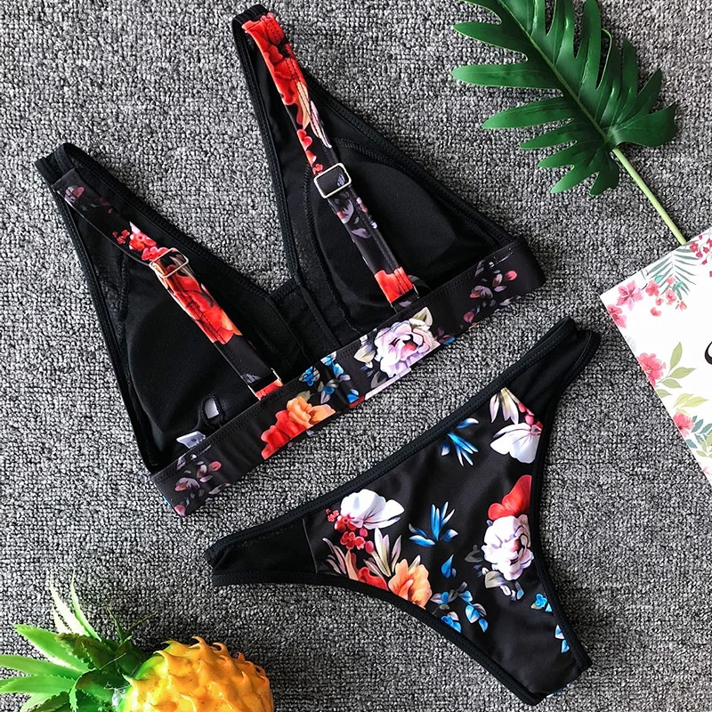 Цветочный принт сетчатые прозрачные бикини 2020 для женщин купальник женский