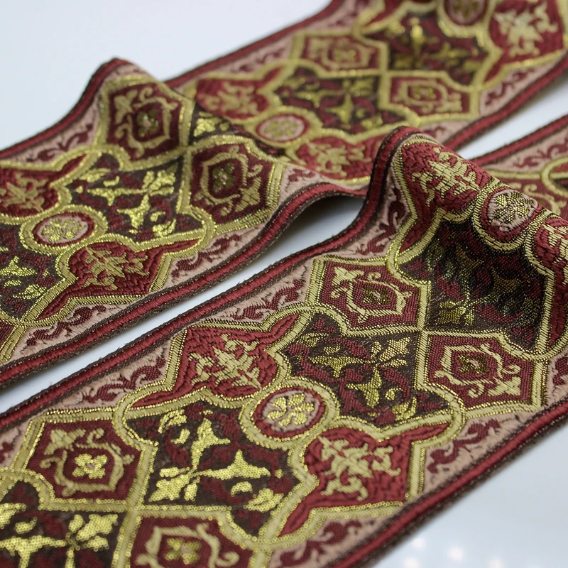 3 yards/lot 9CM ethnic floral brown golden beautiful mercerizing curtain laciness national jacquard filigree embroidery ribbon | Дом и сад