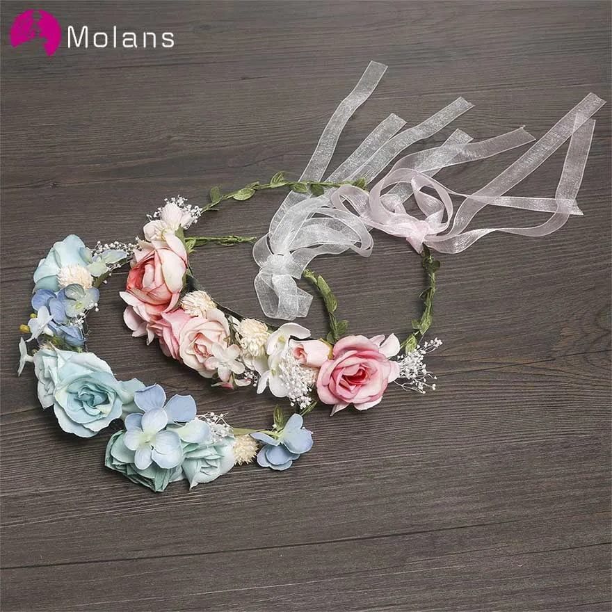 MOLANS стиль стимуляции цветочный венок повязки для женщин синий и розовый цветок красивая мода обруч для волос для свадьбы