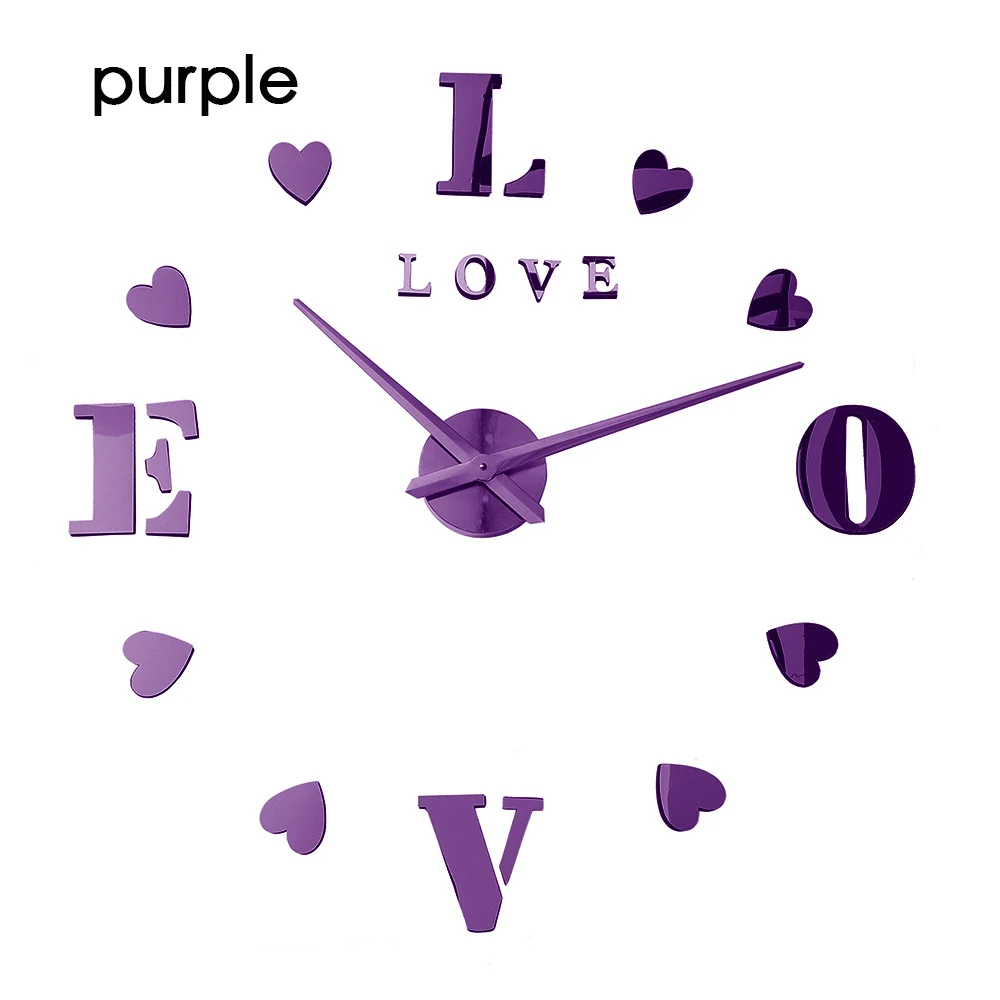 wall clock purple Большие настенные часы 3d настенные часы de pared украшение для дома 3d настенные наклейки Любовь гостиная украшение дома аксессуары - Цвет: wall clock purple