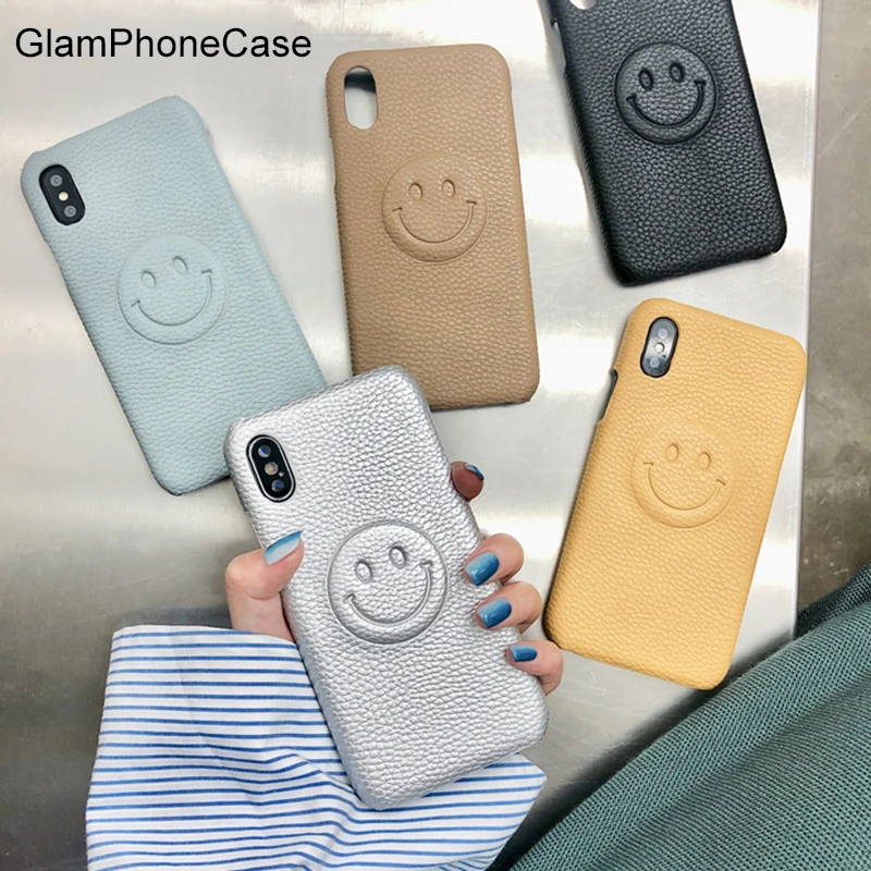 GlamPhoneCase PU Leather Phone Case For iPhone XS Max XR X 8 7 6 6s Plus Cartoon 3D Smile Face Bag Cases Cover Shell |