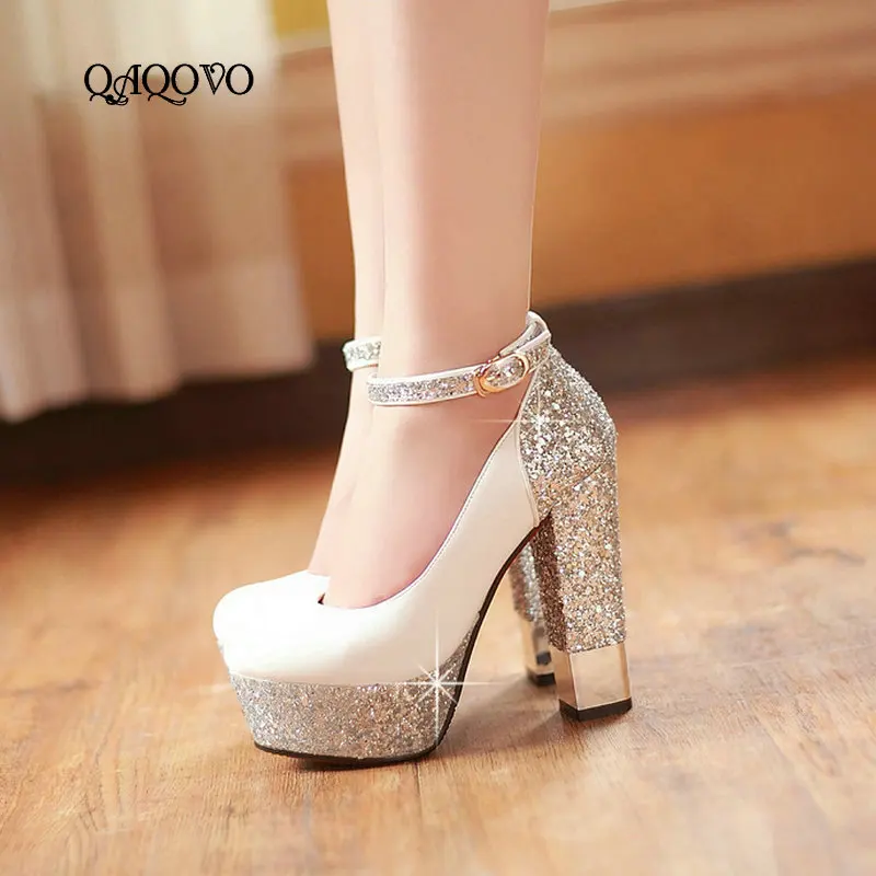 

Women's Pumps Shoes Fashion Bling High Heels Platform Buckle Party Shoes Spring Autumn Shoes White Black