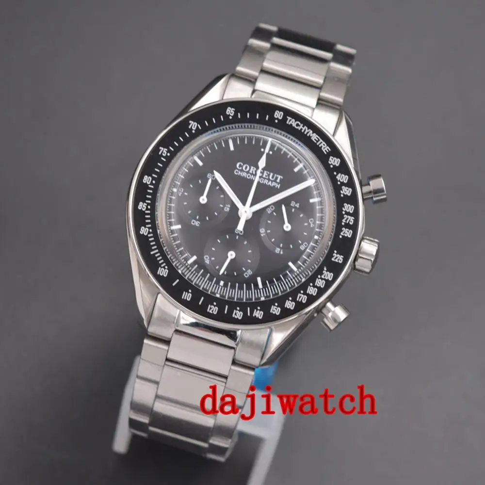 Мужские многофункциональные кварцевые часы с хронографом черным циферблатом и