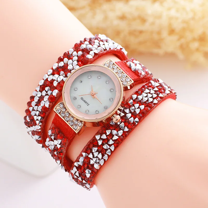 Модные Роскошные Для женщин кварцевые наручные часы кожаный браслет платье