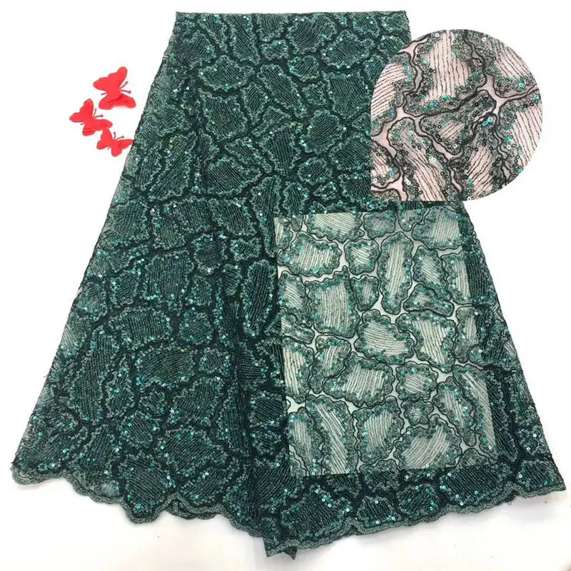 Зеленый Последние Ручной Работы Вышивка Тюль Кружева с Sequinsafrican 3d ткани блестками