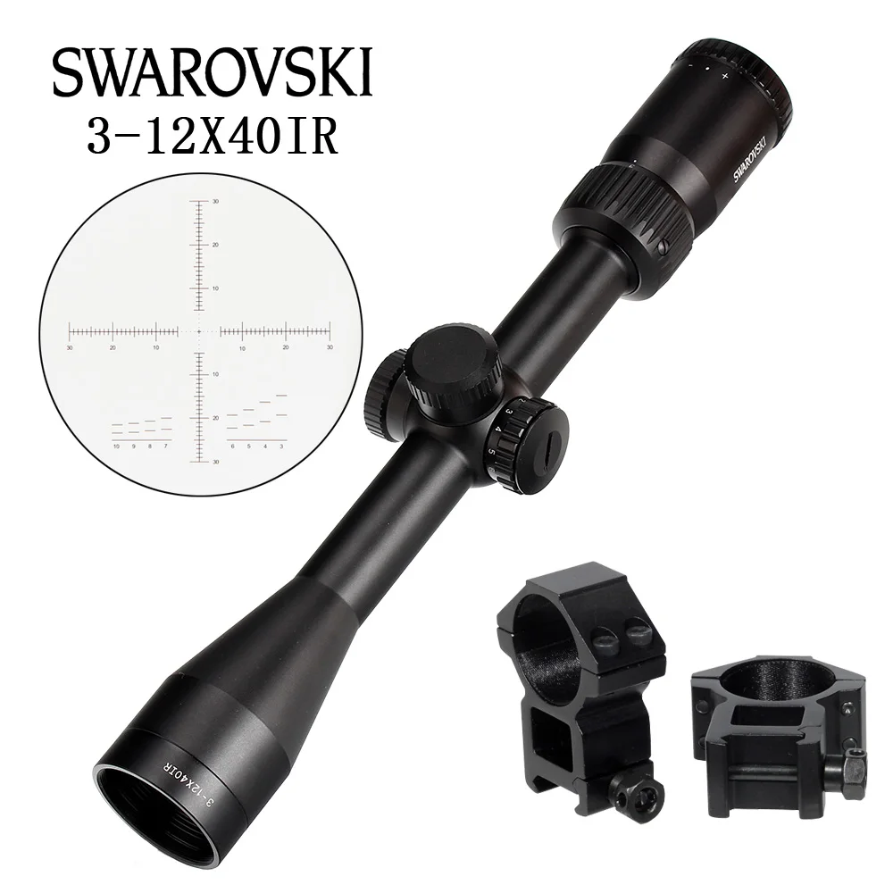 with Picatinny Rings Охотничий Китай SWAROVSKl 3-12X40 IR Riflescope F191 с красной подсветкой Стекло гравированное сетка башенки сброс полный размер винтовки прицелы - Цвет: with Picatinny Rings
