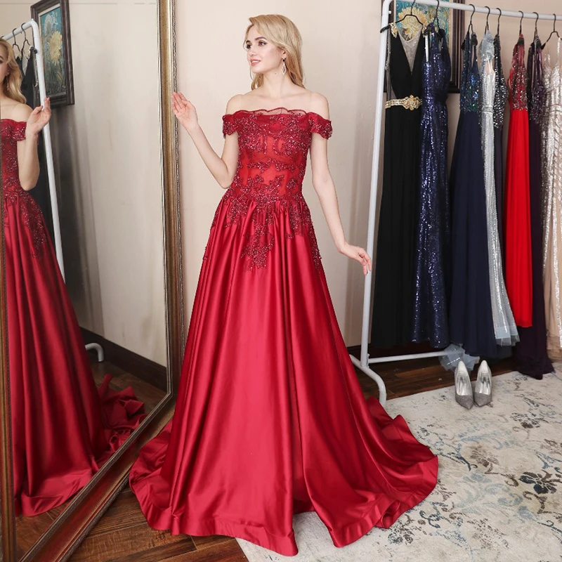 

Red Mother of the Bride Dresses for Weddings Beaded A Line Evening Gowns Groom Godmother Dresses