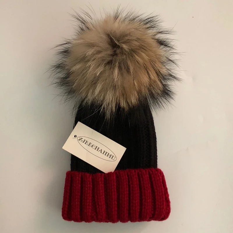 Модные шапочки из натурального Лисьего меха норки pompoms15 см облегающие шапки для
