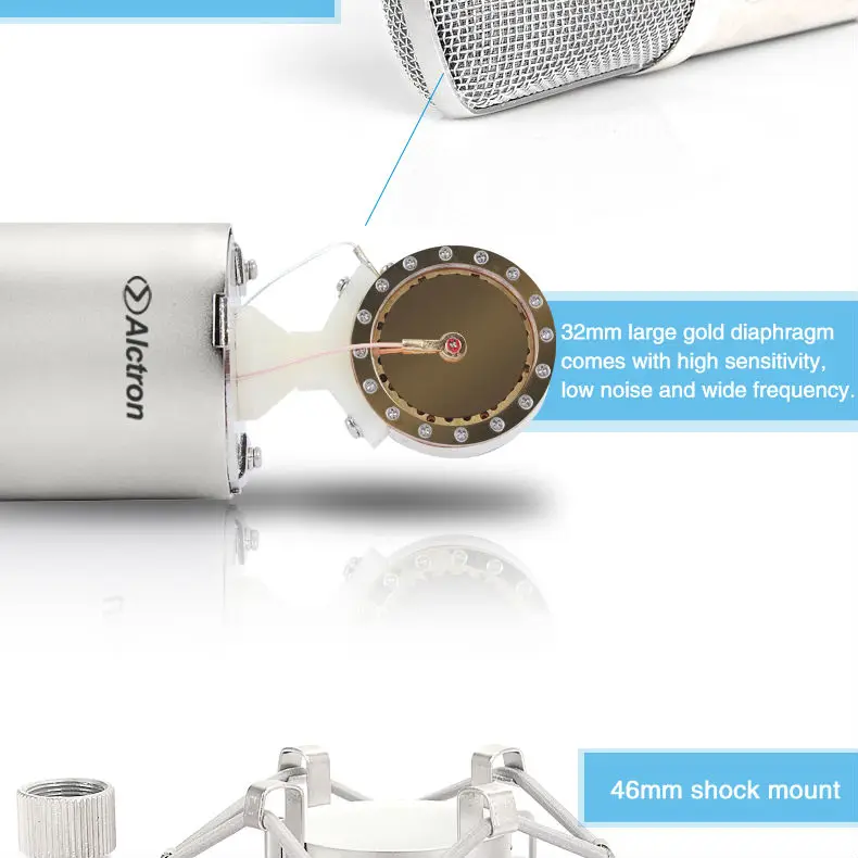 Alctron MC001 конденсаторный микрофон pro Студийный микрофон для записи с чехол для переноски записывающий микрофон