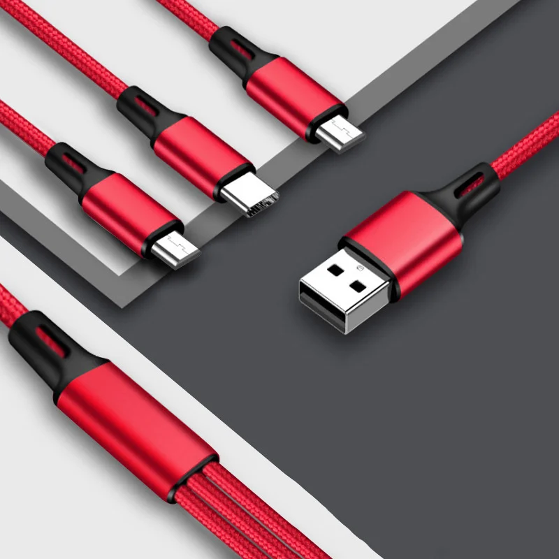 CatXaa, красный, 3 в 1, 1,2 м, нейлоновый USB кабель для мобильного телефона, Micro usb type C, кабель для зарядки