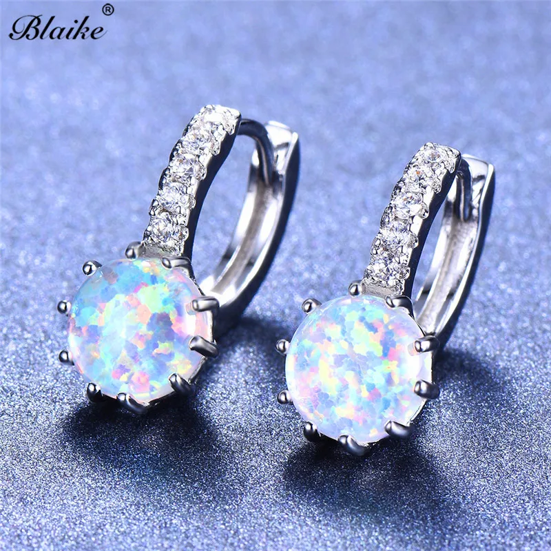 Blaike, мистические Круглые Женские серьги-кольца, 925 серебро, фиолетовый, розовый, белый, синий, огненный опал, серьги в стиле бохо, свадебные пирсинг, ювелирное изделие