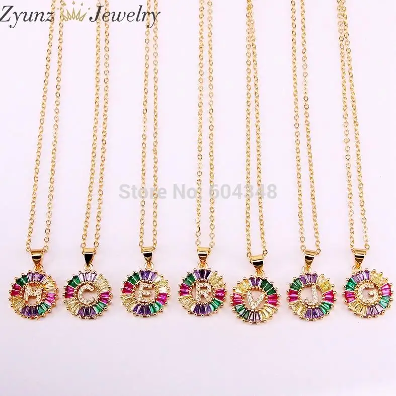 Necklace 10 шт. ZYZ337-8295 Золотая, радужная CZ микро проложить интициальные буквы женское колье-Подвеска Модные ювелирные изделия CZ - Окраска металла: Necklace