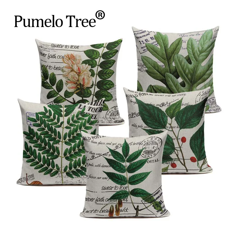 Ретро льняная хлопковая тропическая винтажная американская Подушка с зелеными