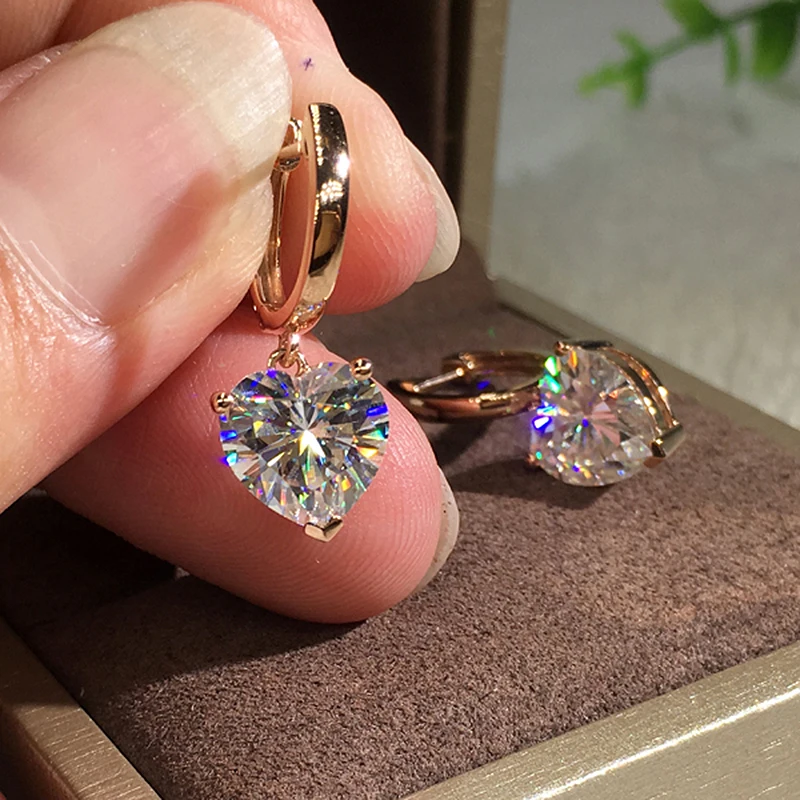 

Birthday Gift For Women Solid 18K Yellow Gold 1Ctw 6.5mm DF Color Heart Cut Moissanite Hoop Earrings Wedding Earrings