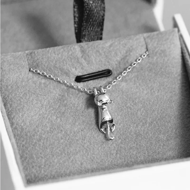 

Promotion!!S925 Silver Jewelry Cute Cat Silver Necklaces & Pendants Statement Necklace Summer Jewelry For Wome
