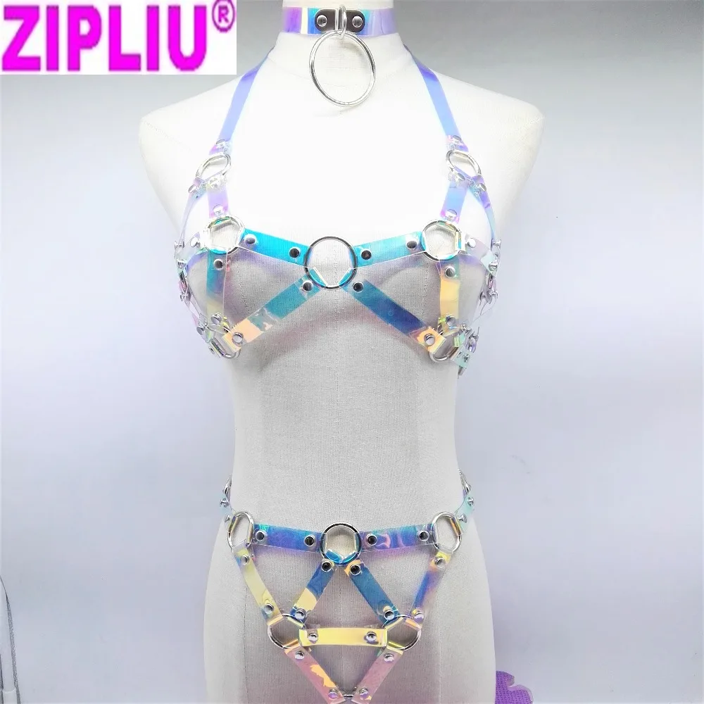 Модный сексуальный комплект Harajuku HandmadeLaser голографическая портупея с чокером