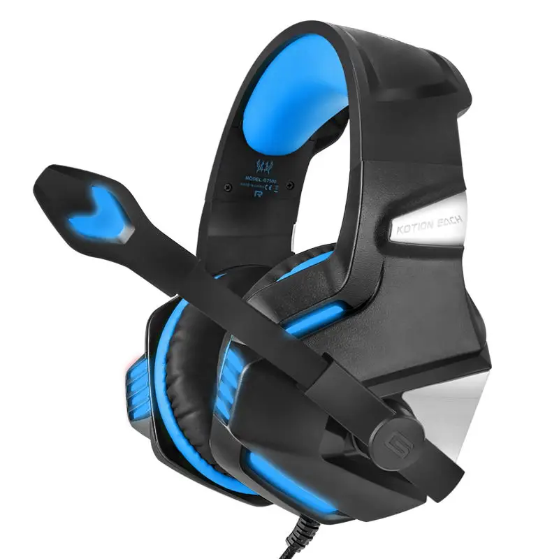 Black with Blue Игровая гарнитура KOTION EACH G7500, наушники со светодиодным микрофоном, басовые наушники для нового Xbox One PS4, ноутбука, телефона, ПК, геймера, шлем - Цвет: Black with Blue