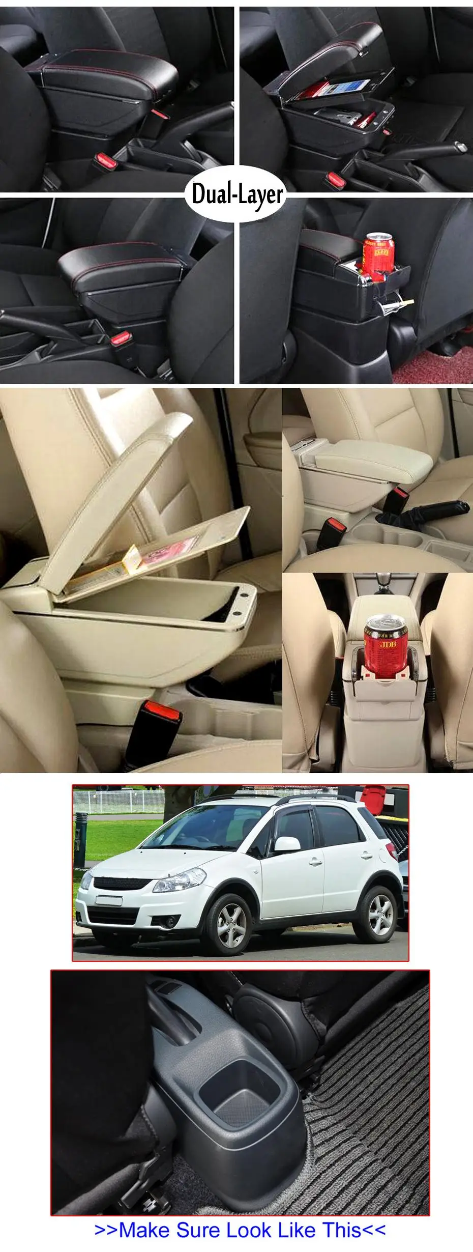 Двухслойная черная Центральная консоль подлокотник для Suzuki SX4 2007-2013 Fiat Sedici центральная консоль подлокотник ящик для хранения лоток 2009