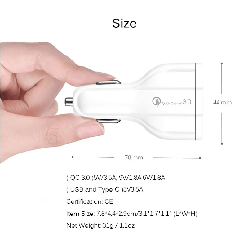 QC 3 0 Автомобиля Зарядное устройство Тип usb-C гнездо прикуривателя адаптер Dual USB