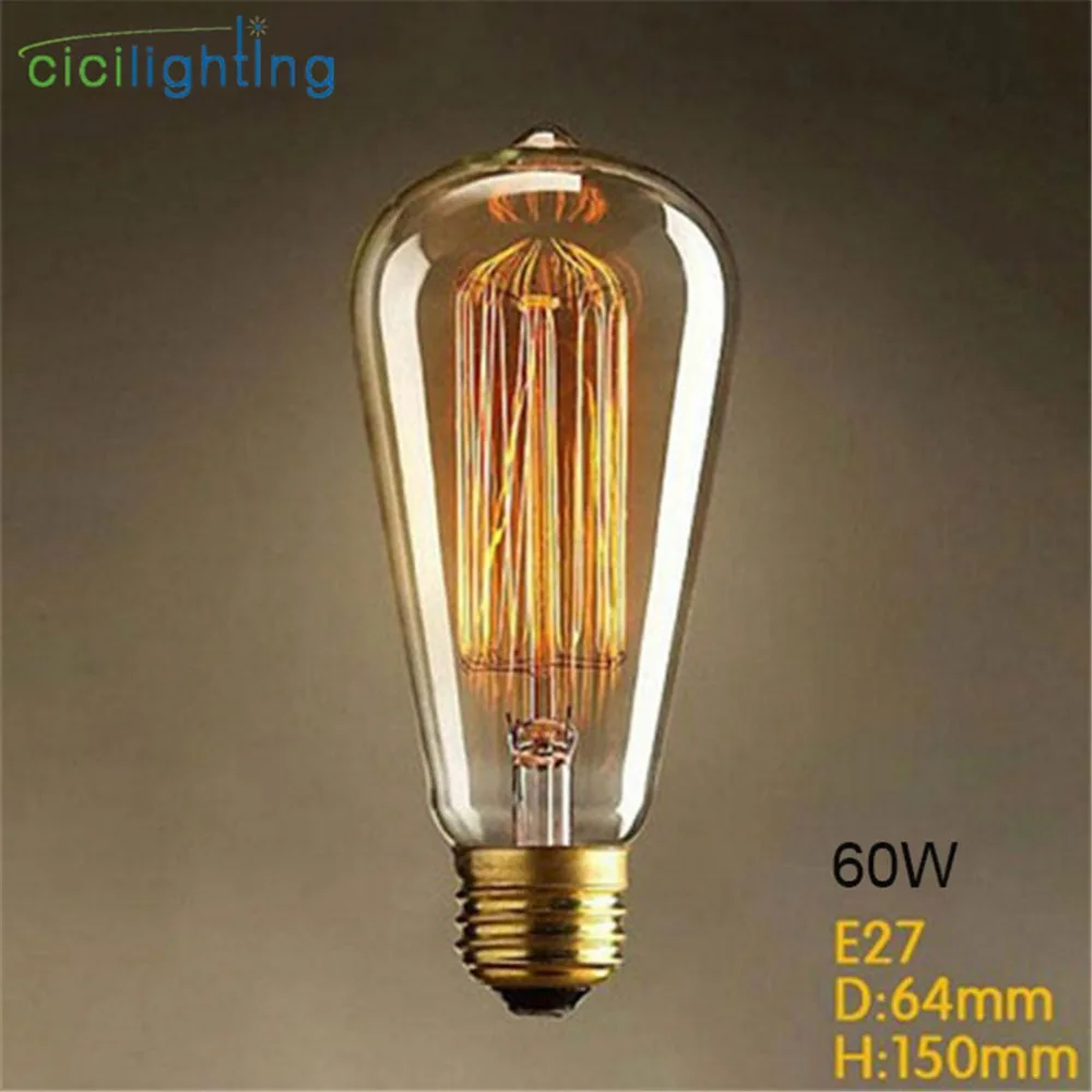 220V 60 Вт лампочки Edison типа ST64 E27 Винтаж Светильник лампы накаливания светодиодные