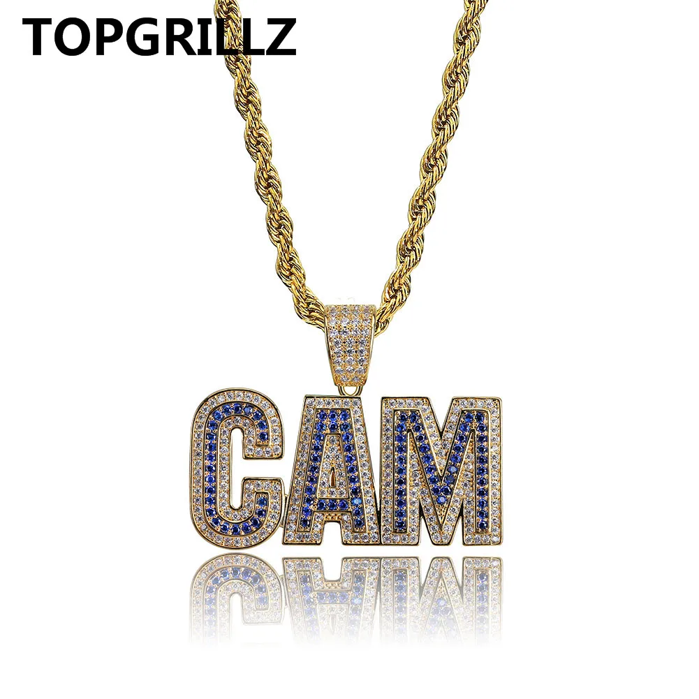 Gold TOPGRILLZ Bubble Letters CAM ожерелье и подвеска с теннисной цепочкой Мужская хип-хоп Золото Серебро Цвет Iced Out CZ Ювелирные изделия Подарки - Окраска металла: Gold