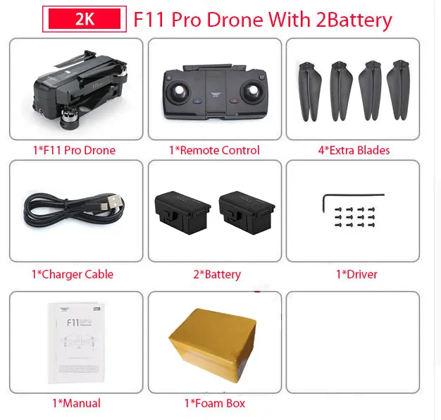 2B with Foam box SJRC F11 PRO gps Дрон с Wi-Fi FPV 2K камерой бесщеточный Квадрокоптер 25 минут управление временем полета складной Дрон Vs CG033 - Цвет: 2B with Foam box
