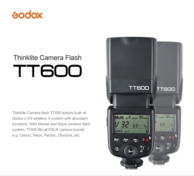 Godox TT600 GN60 2,4G Беспроводная вспышка для камеры Speedlite со встроенной Спусковая система для Canon Nikon Pentax Olympus Fuji SONY