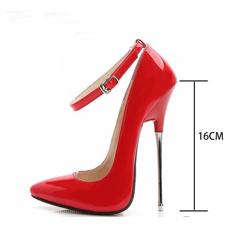 Женские туфли с острым носком высокий каблук шпилька 16 см металлическим ремешком