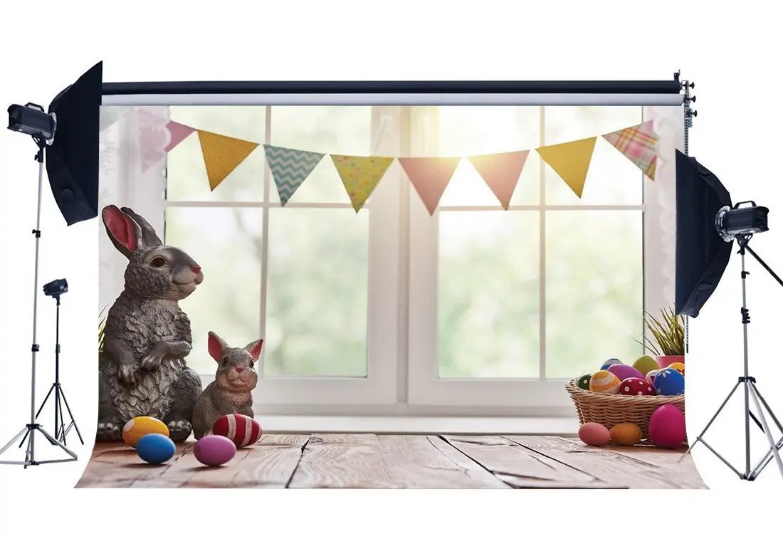 Happy Easter Bunny фон окрашенный яйца баннер Винтаж окна корзина в деревенском стиле