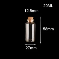 100pcs 27x58x12.5mm Transparent empty Glass Wishing Bottles wood Cork perfume glass sample bottle jars 20ML jewelry findings