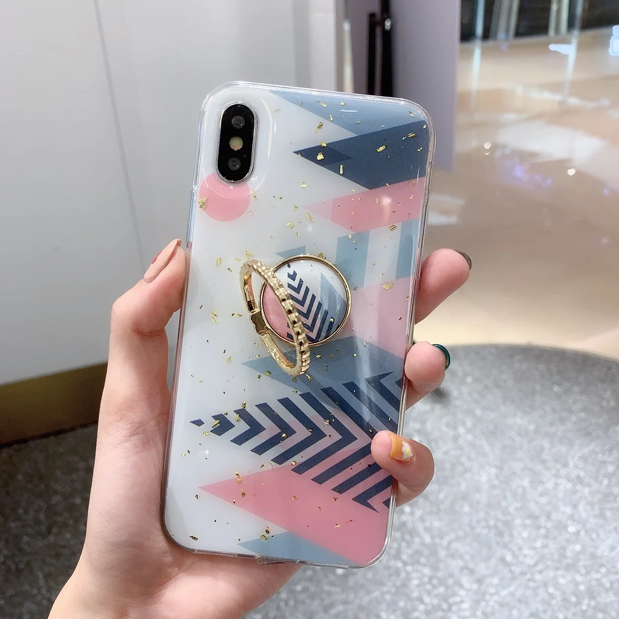 Роскошный блестящий чехол-держатель для телефона iPhone 8 7 6 S Plus треугольный