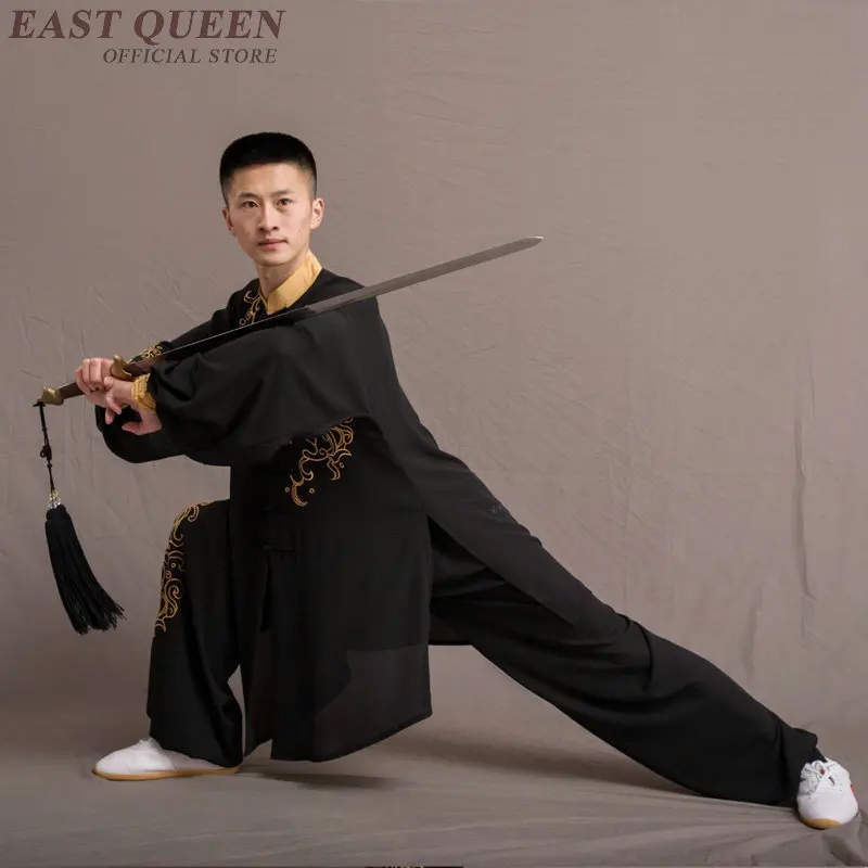 Мужская униформа для кунг фу Tai Chi черная выступлений с вышивкой TA1685 2019|Наборы| |