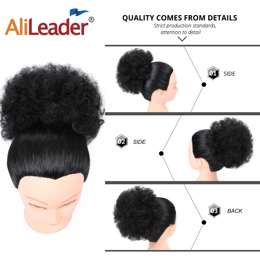 Alileader Synthetic Kinky Hair Bun African Afro Puff Drawstring Short Ponytail Curly Clip Wrap Fluffy Chignon Hair Extension 1pc
