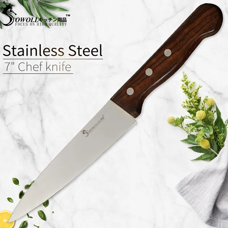 7 inch Chef Knife Sowoll кухонный нож из нержавеющей стали Профессиональный мясной нож шеф-повара Кливер рыба фрукты кухонные аксессуары цветная деревянная ручка - Цвет: 7 inch Chef Knife