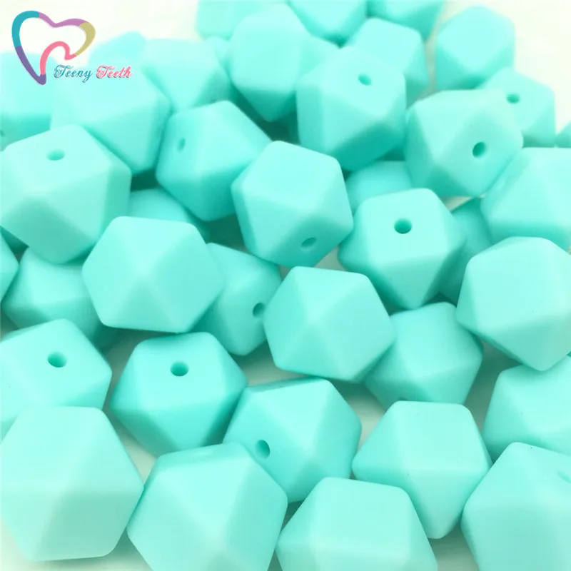 Blue Green Teeny teeth 10 шт. 14 мм шестигранные Силиконовые бусы для прорезывания зубов детские DIY игрушечный детский душ подарок ожерелье соска цепь Силиконовые бусы - Цвет: Blue Green