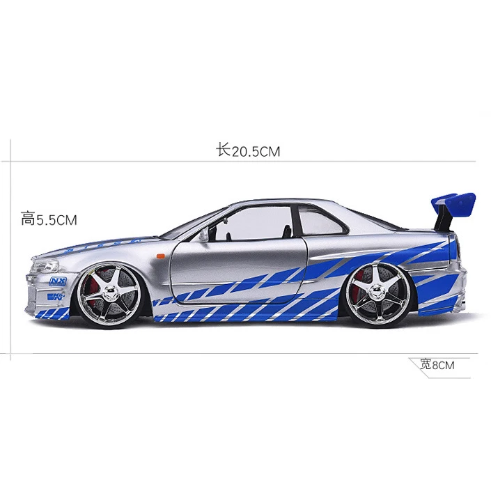 Масштаб 1:24 сплав 2002 Nissan Skyline GTR R34 игрушечные машинки быстрая и яростная литая