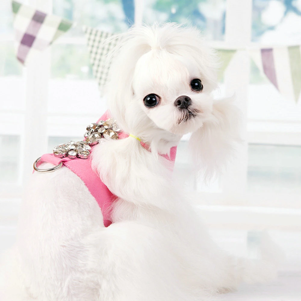 Розовый Принцесса Милая собачья упряжь Bling Стразы комфорт шаг Pet ремни с поводком набор мелких средних пород животных кошек