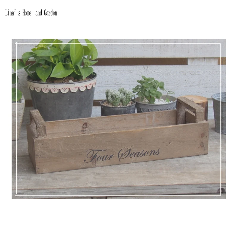 

vintage brown hand made rectangle solid mini wooden planters