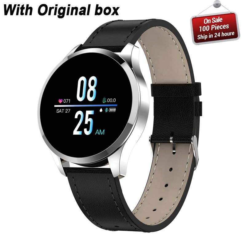 Sliver leater strap Умные часы Q9, водонепроницаемые, с напоминанием о звонках, умные часы для мужчин, с монитором сердечного ритма, модный фитнес-трекер - Цвет: Sliver leater strap