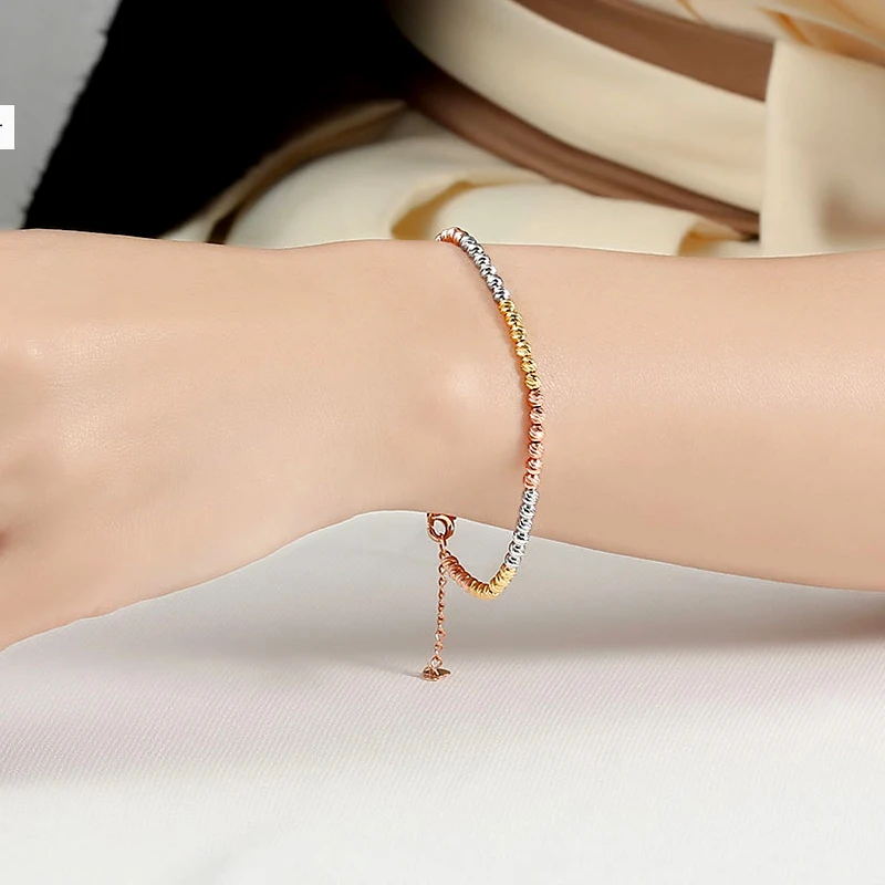 Sinya 18k Au750 золотые лазерные бусины, браслет для маленьких детей, девушек, женщин, длина от 12 см до 22 см, диаметр бисера 2,5 мм
