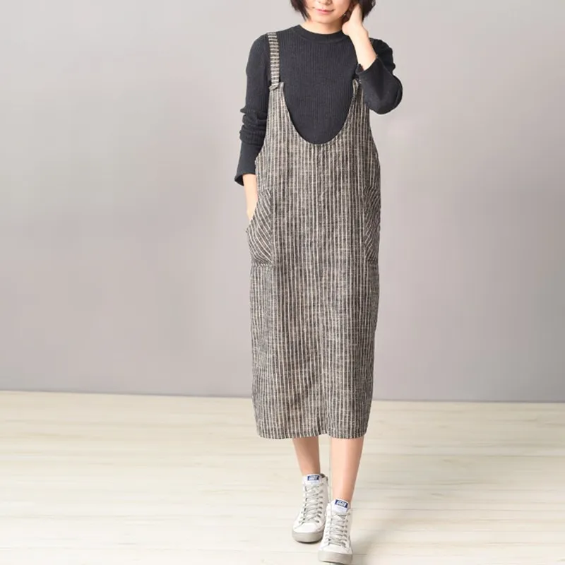 Новинка, женское платье в полоску, Vestido ZANZEA,, без рукавов, с карманами, пуловер, на тонких бретелях, платье, короткое, элегантное, полукомбинезон, до середины икры, кафтан