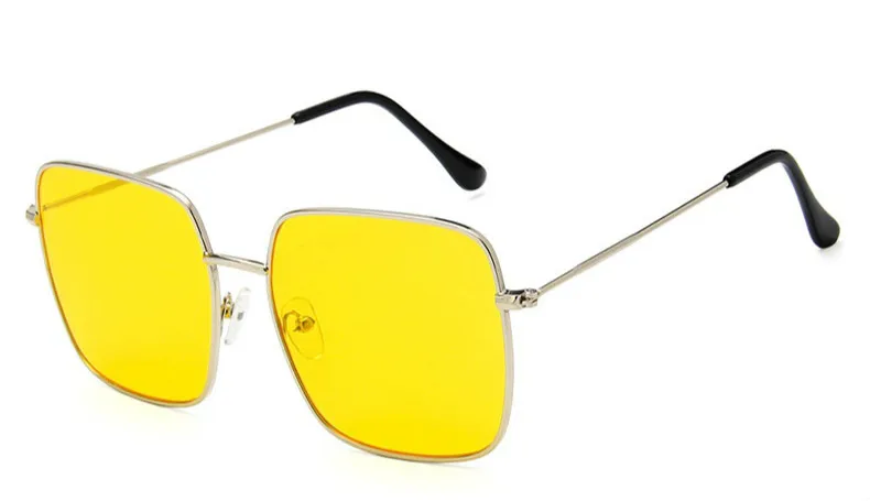 silver yellow Квадратные негабаритные солнцезащитные очки для женщин oculos Модные Винтажные большие солнцезащитные очки оправа женские солнцезащитные очки UV400 - Цвет линз: silver yellow
